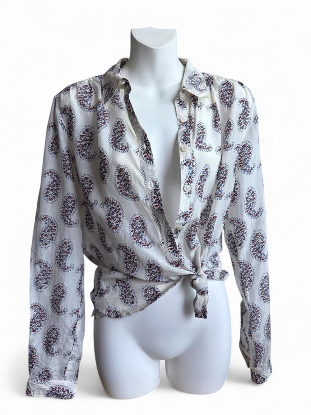 LOFT Cream Paisley Button-Front Blouse